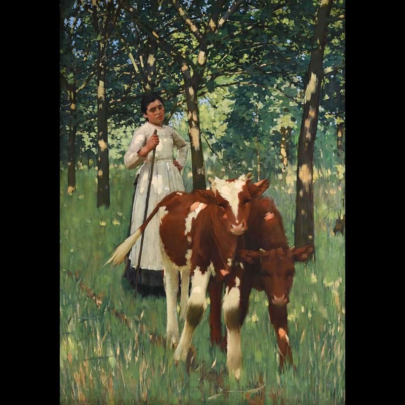 Inline Image - Lot 35: Henry Herbert La Thangue (British 1859-1929), 'The Cow Girl', Oil on canvas | Est. £80,000-120,000 (+ fees)