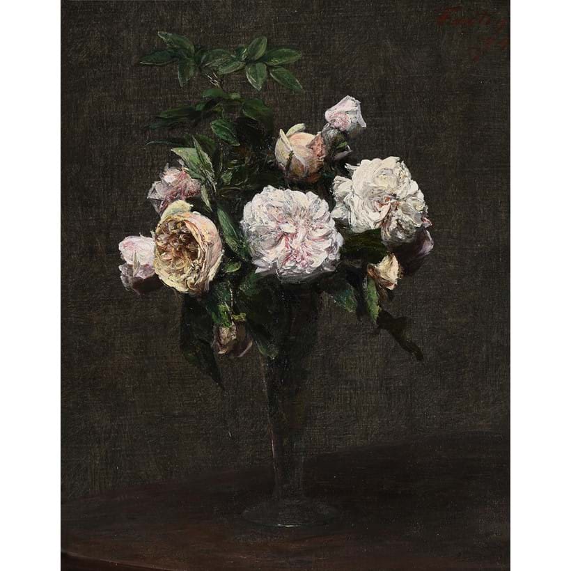 Inline Image - Lot 70: Henri Fantin-Latour (French 1836-1904), 'Roses Thé', Oil on canvas | Sold for £237,700