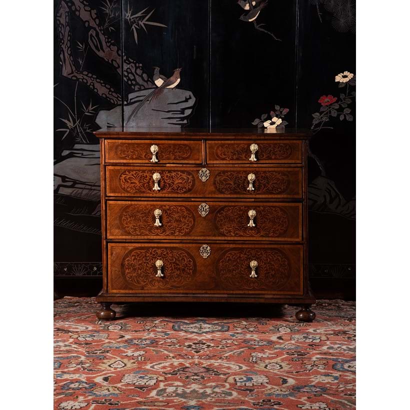 Inline Image - Lot 1: A fine William & Mary walnut and seaweed marquetry chest of drawers, circa 1690 | Est. £12,000-18,000 (+ fees)
