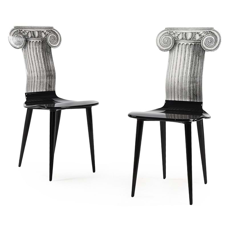 A pair of iconic ‘Capitello Ionico’ wooden chairs by Piero Fornasetti (1913-1988)