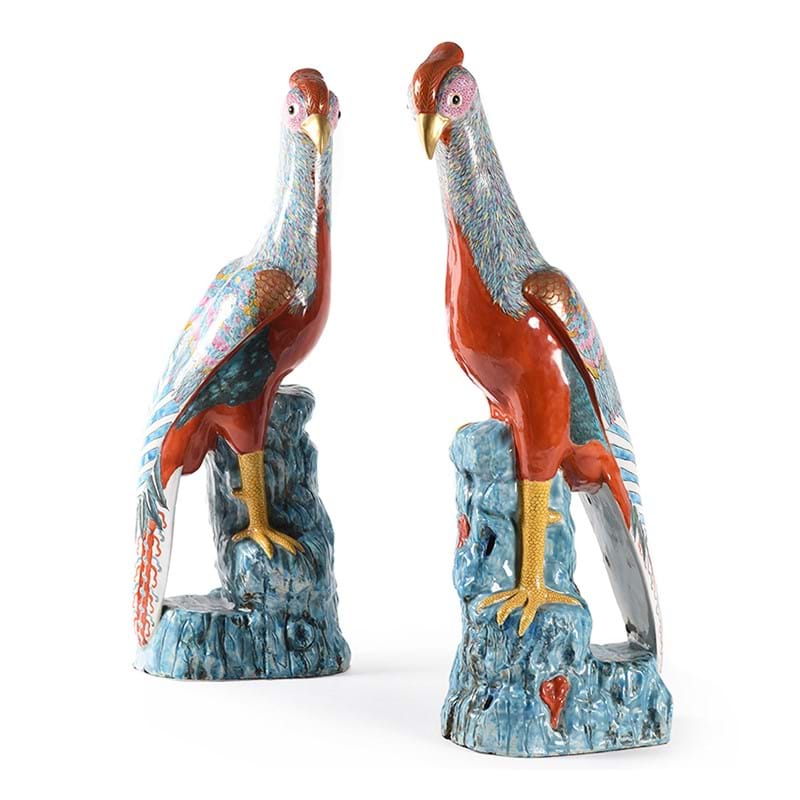 A pair of ‘Famille Rose’ porcelain pheasants