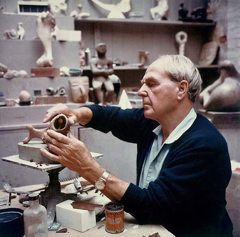 Inline Image - Henry Moore working in his maquette studio, c.1968 | Photo Henry Moore Archive. Reproduced by permission of The Henry Moore Foundation