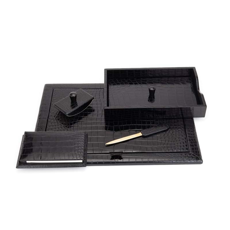 Asprey, a black alligator desk set 