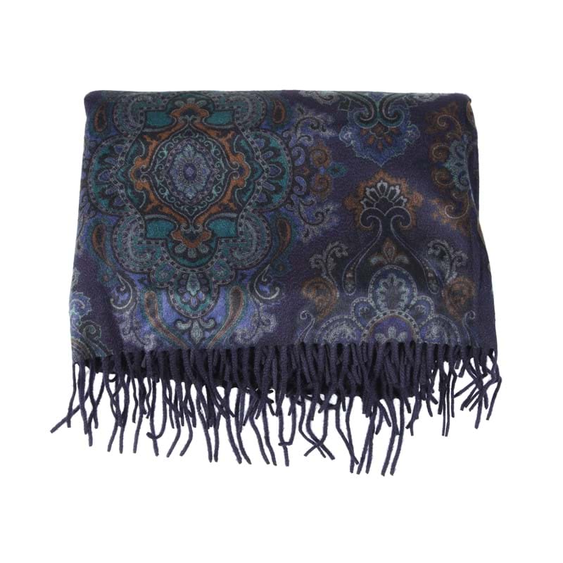 Asprey, a cashmere shawl by Loro Piana, the dark blue ground with multi-coloured foliage design 