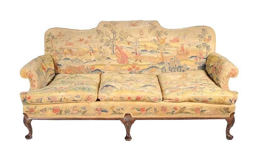 Inline Image - Lot 54, a carved walnut and woolwork upholstered sofa; est. £800-1,200 (+fees)
