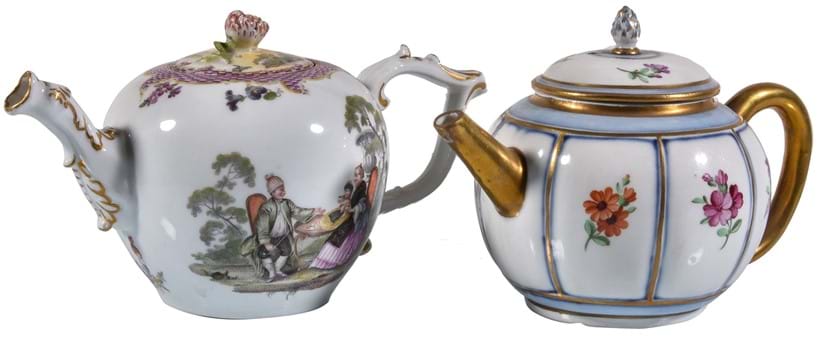 Inline Image - Lot 223, two Meissen porcelain bullet-shaped tea pots and covers; est. £300-500 (+fees)