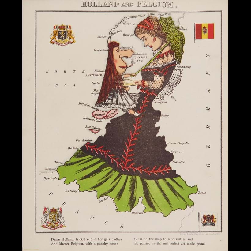 Inline Image - William Henry Harvey, Geographical Fun, namely Humourous Outlines of Various Countries | the set of twelve caricature maps of European countries with contents and advertisement leaves | chromolithographs, contents leaf with owner's inscription | Hodder and Stoughton, 1868; est. £800-1,200, sold for £1,178