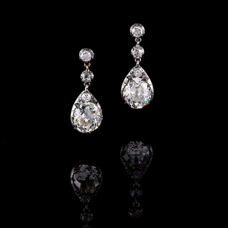 A pair of early 20th century diamond drop earrings