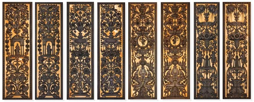 Inline Image - A set of eight carved, bronzed wood panels by Anton Leone Bulletti, Florence, dated 1864, in the baroque style, composed of four pairs (Lot 248, 248A, 248B & 248C), each with a differing theme | Sold for £66,875