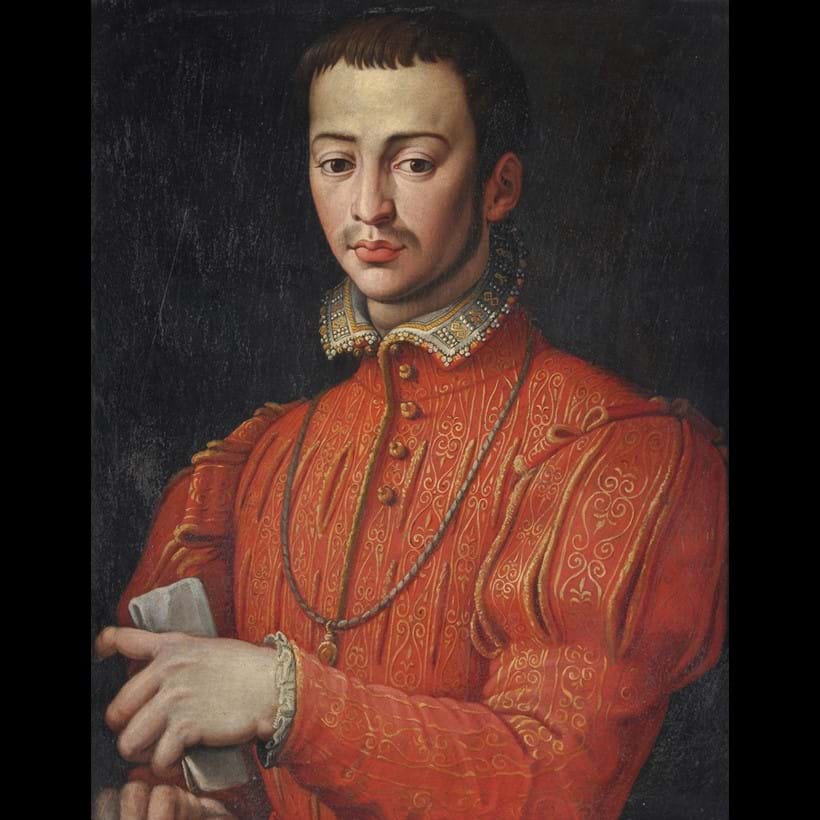 Inline Image - Lot 275: Follower of Alessandro Allori, 'Portrait of Francesco 1 de'Medici, Grand Duke of Tuscany, half length', Oil on slate | Sold for £50,000