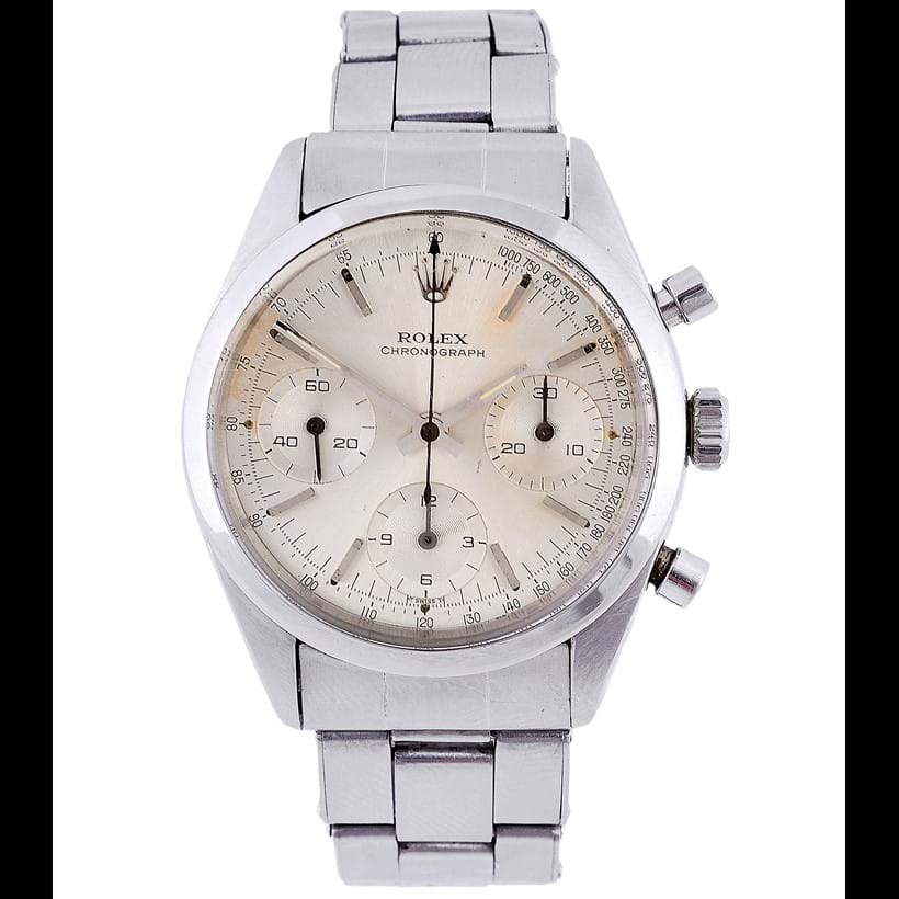Inline Image - Rolex Pre Daytona, ref. 6238, a rare stainless steel bracelet watch, circa 1965. This example is stamped to the case back for the Peruvian Air force | Sold for £20,000 (hammer price), 24 November 2016
