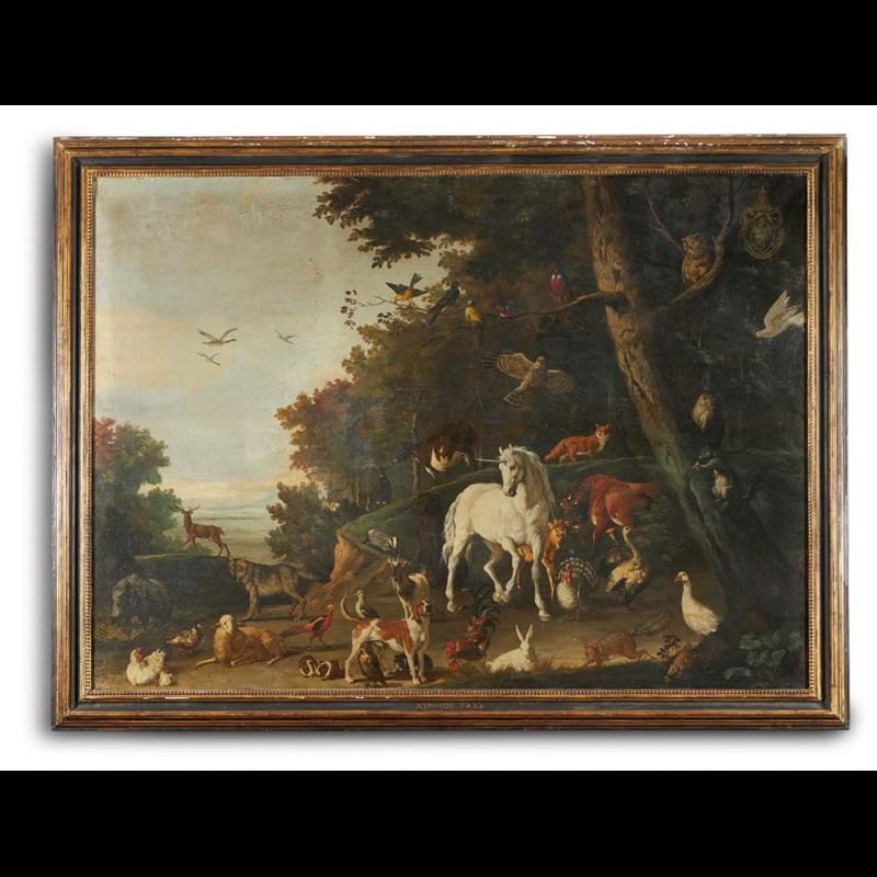 Lot 349: English School (Early 20th century) and later,  A unicorn among other animals in a wooded landscape