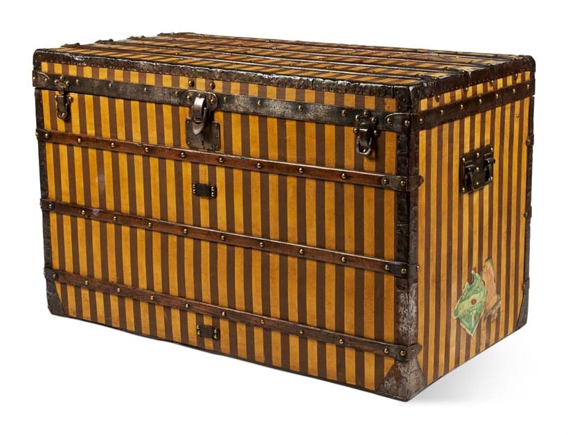 Inline Image - Lot 416: A LOUIS VUITTON YELLOW CANVAS WOODEN BAND STEAMER TRUNK, EARLY 20TH CENTURY | Est. £2,000-3,000 (+fees) | Sold for £16,250