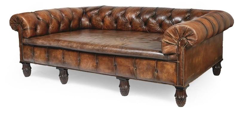 Inline Image - Lot 382: AN EXCEPTIONALLY LARGE CHESTERFIELD 'COUNTRY HOUSE' SOFA, 19TH CENTURY | Est. £3,000-5,000 (+fees) | Sold for £27,500