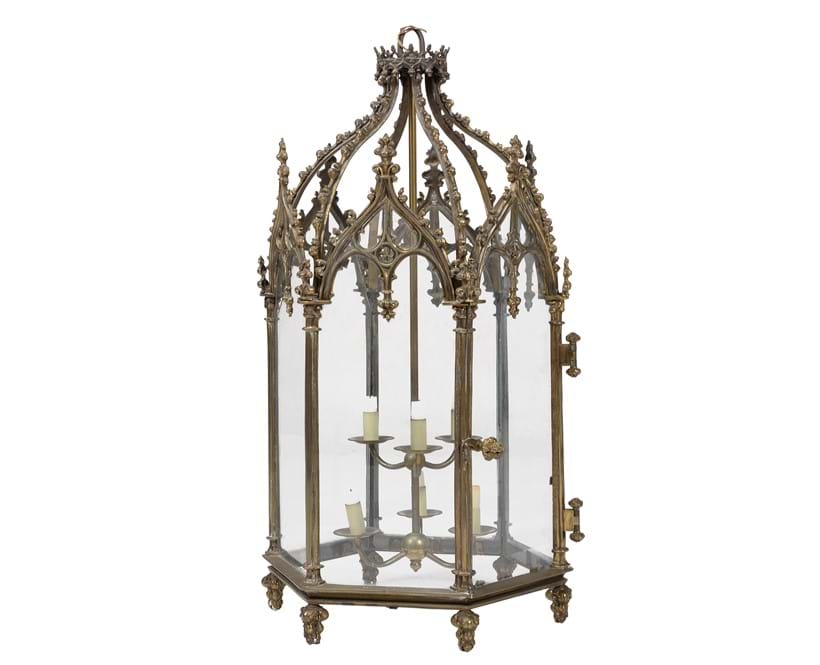 Inline Image - Lot 151: A fine Regency or George IV gilt bronze and glazed 'Gothic' hexagonal hall lantern, circa 1820 | Est. £4,000-6,000 (+fees)