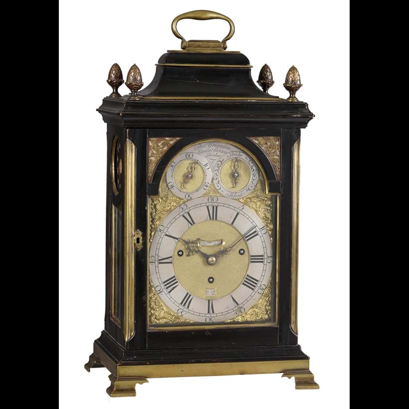 Inline Image - Lot 178: A fine George III brass mounted ebonised quarter-chiming table clock, Thomas Grignion, London, circa 1760 | Est. £4,000-6,000 (+ fees)