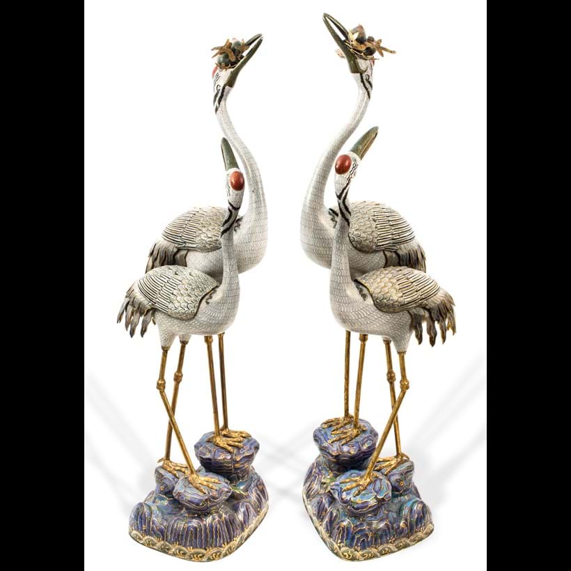 Inline Image - A pair of cloisonné enamel double crane censers | Sold for £124,000