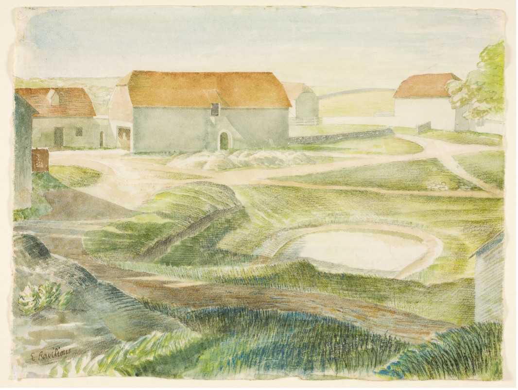 Pond At Birling Manor Farm (East Dean), Eric Ravilious, Watercolour, 1927. Image Towner Eastbourne