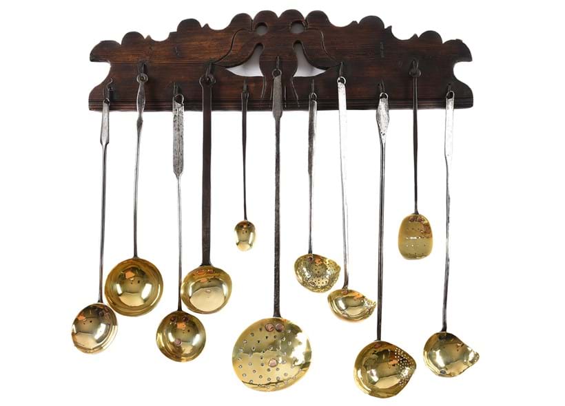 Inline Image - Lot 38: A collection of eleven various steel and brass spoons and ladles | Est. £500-800 (+ fees)
