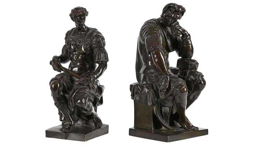 Inline Image - Lot 99: After Michelangelo (1475-1564), two bronze figures of Giuliano and Lorenzo De' Medici
French, variously 19th century | Est. £400-600 (+ fees)