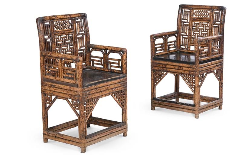 Inline Image - Lot 39: A pair of Chinese bamboo armchairs, 20th century | Est. £600-800 (+ fees)