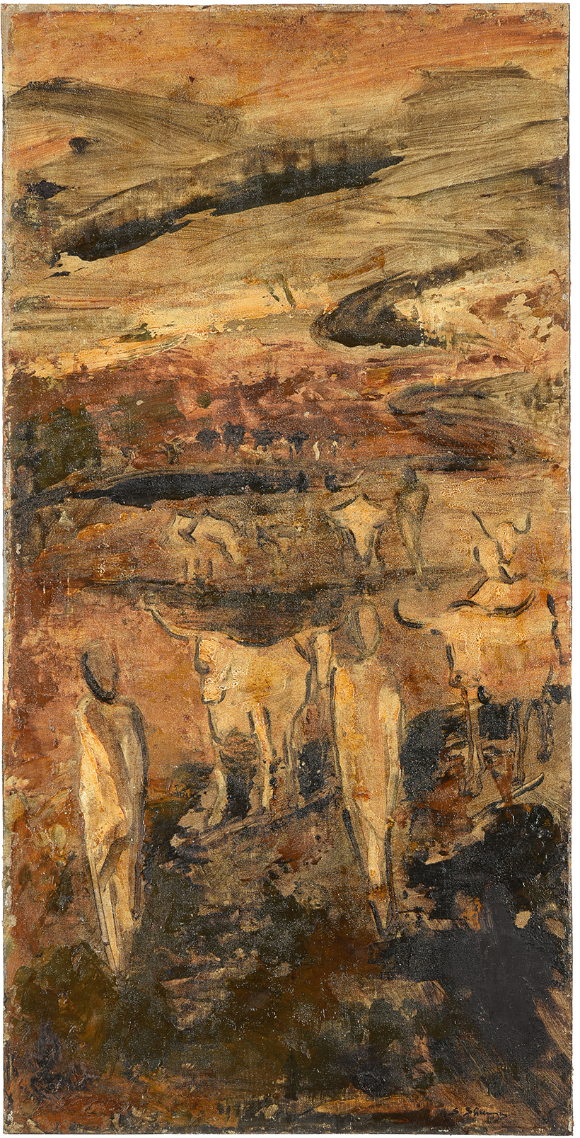 Inline Image - Lot 12: Stella Shawzin ‘Basutoland dusk’ oil on canvas laid to board | est. £100-150 (+ fees)