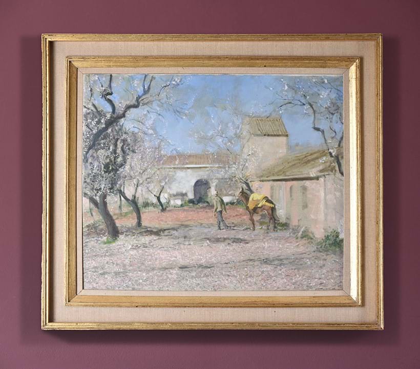 Inline Image - λ Lot 118: Norman Hepple, ‘Man and mule in a Spanish courtyard below the blossom’, Oil on canvas | Est. £300-500 (+ fees)