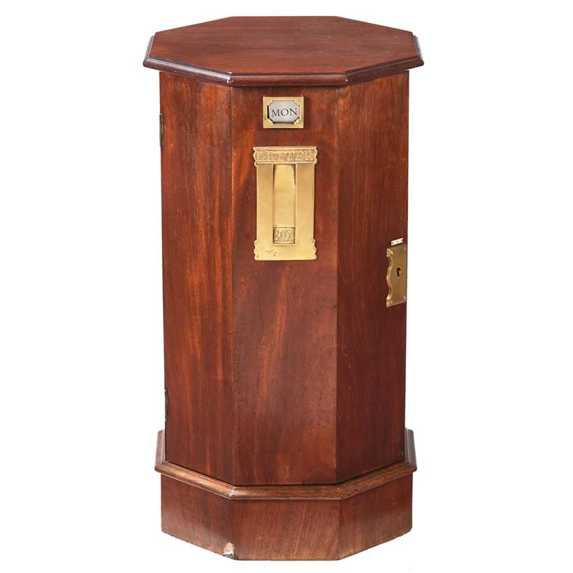 Inline Image - Lot 352: A Victorian mahogany domestic post box, late 19th century | Est. £200-300 (+ fees)
