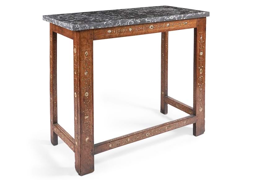 Inline Image - Lot 65: A walnut and bone inlaid marble top side table, incorporating Italian late 18th century and later elements | Est. £1,000-1,500 (+ fees)