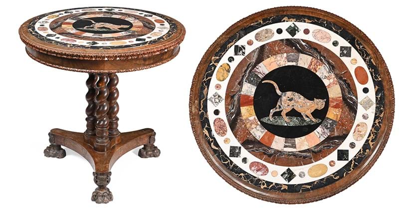 Inline Image - Lot 394: A Maltese specimen marble mounted and olivewood pedestal table, the top attributed to J. Darmanin & Sons, mid 19th century | Est. £5,000-7,00 (+ fees)