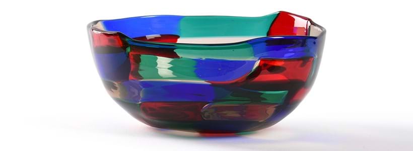 Inline Image - Lot 263: Fulvio Bianconi (Italian 1915-1996) for Venini, Murano, a 'Pezzato' glass bowl in the Parigi colourway | Est. £1,200-1,800 (+ fees)