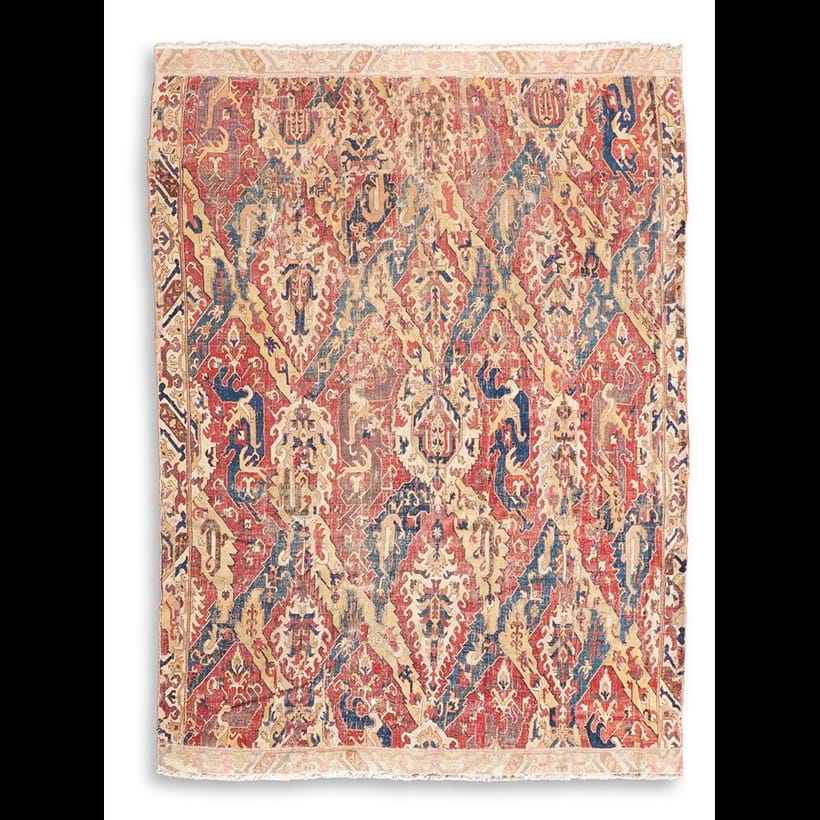 Inline Image - Lot 411: A Caucasian dragon fragmentary carpet, 17th century | Est. £20,000-30,000 (+ fees)