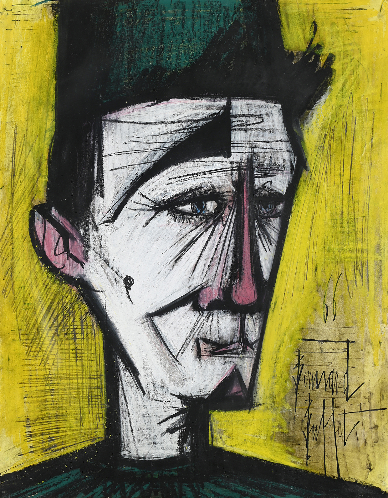 Inline Image - Lot 90: λ Bernard Buffet (French 1928-1999), 'Clown Au Chapeau Vert Sur Fond Jaune', Pencil and wax crayon | Est. £120,000-180,000 (+ fees)