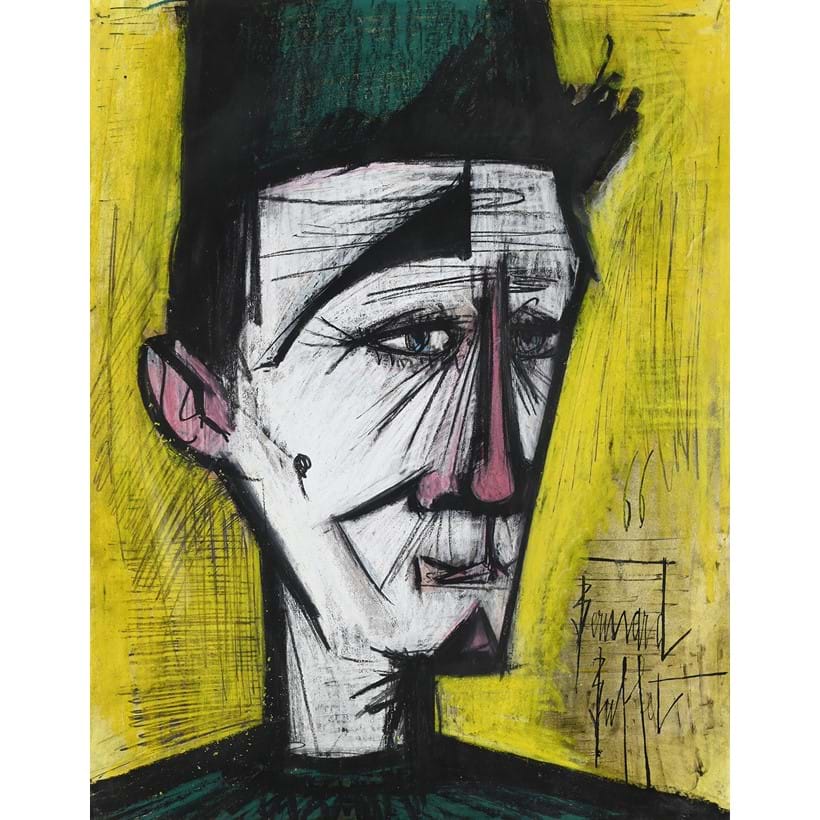 Inline Image - Lot 90: λ Bernard Buffet (French 1928-1999), 'Clown Au Chapeau Vert Sur Fond Jaune', Pencil and wax crayon | Est. £120,000-180,000 (+ fees)