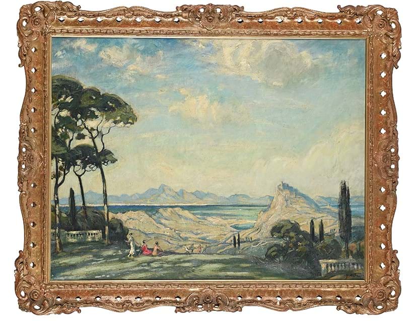 Inline Image - Lot 2: Joseph Alfred Terry, ‘Arcadian landscape with figures dancing’, Oil on canvas | Est. £400-600 (+ fees)