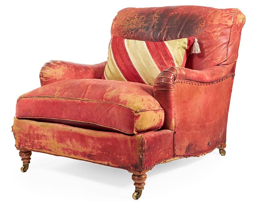 Inline Image - Lot 280: A late Victorian walnut and red leather armchair by Howard & Sons, late 19th/early 20th century | Sold for £52,700