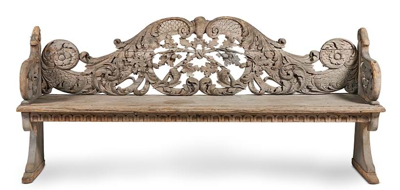 Inline Image - Lot 430: A Flemish carved pine bench, late 17th century | Sold for £27,700