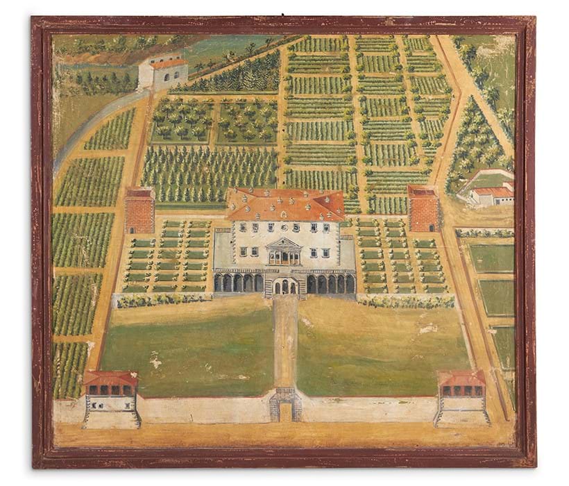 Inline Image - Lot 548: After Giusto Utens, ‘The Villa Petraia; and The Villa Poggio A Caino’, Oil on canvas | Sold for £25,200