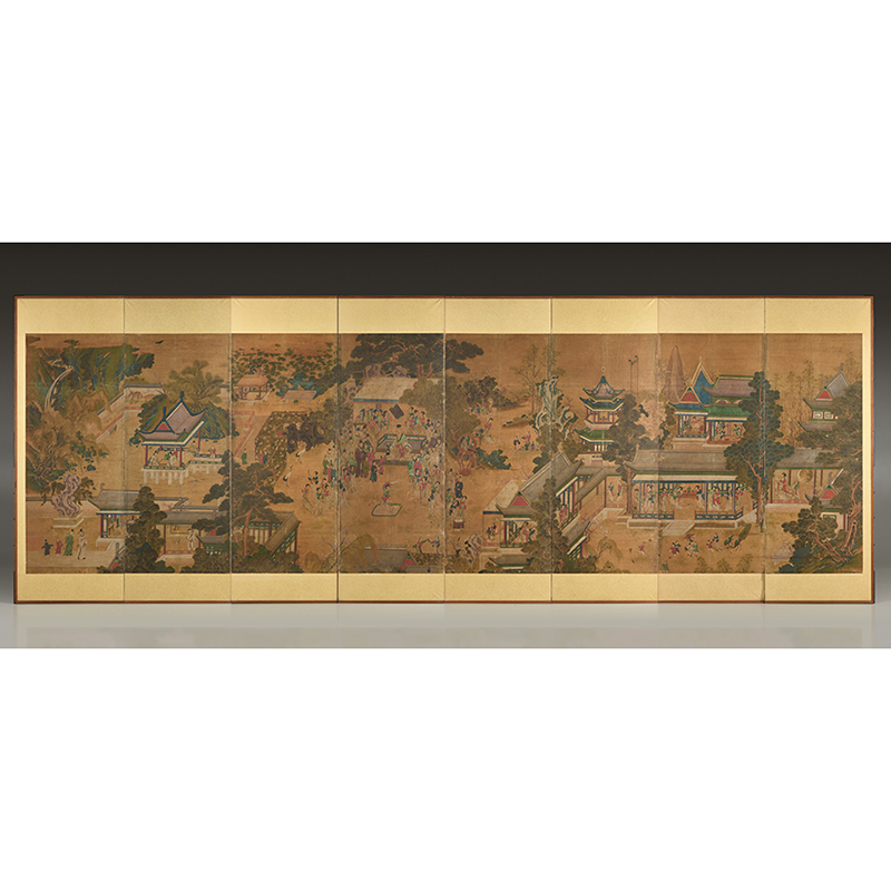 † Attributed to Kim Deuk-sin (金得臣, 1754-1822), Guo Ziyi's Banquet (Gwakbunyang Haengnakdo), a fine eight-panel screen, ink and colour on silk, with two seals of the artist