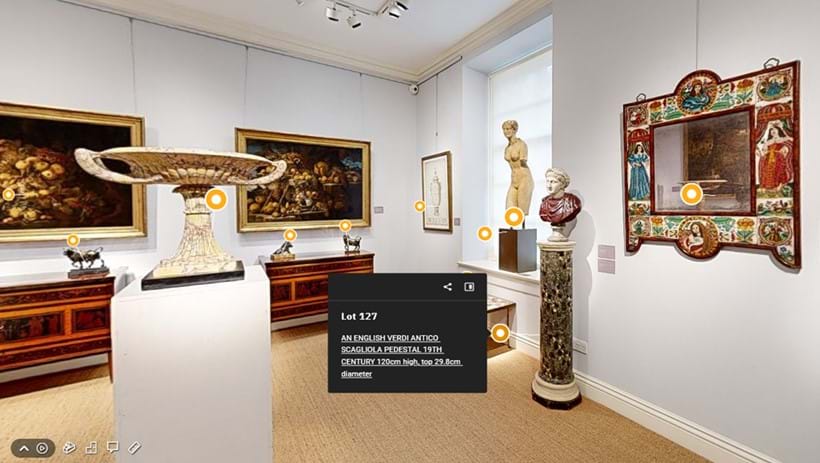 Inline Image - When you have found a lot you are interested in, hover over and click the yellow tag (circle) to view the lot details: lot number, description, estimate and link through to lot listing.