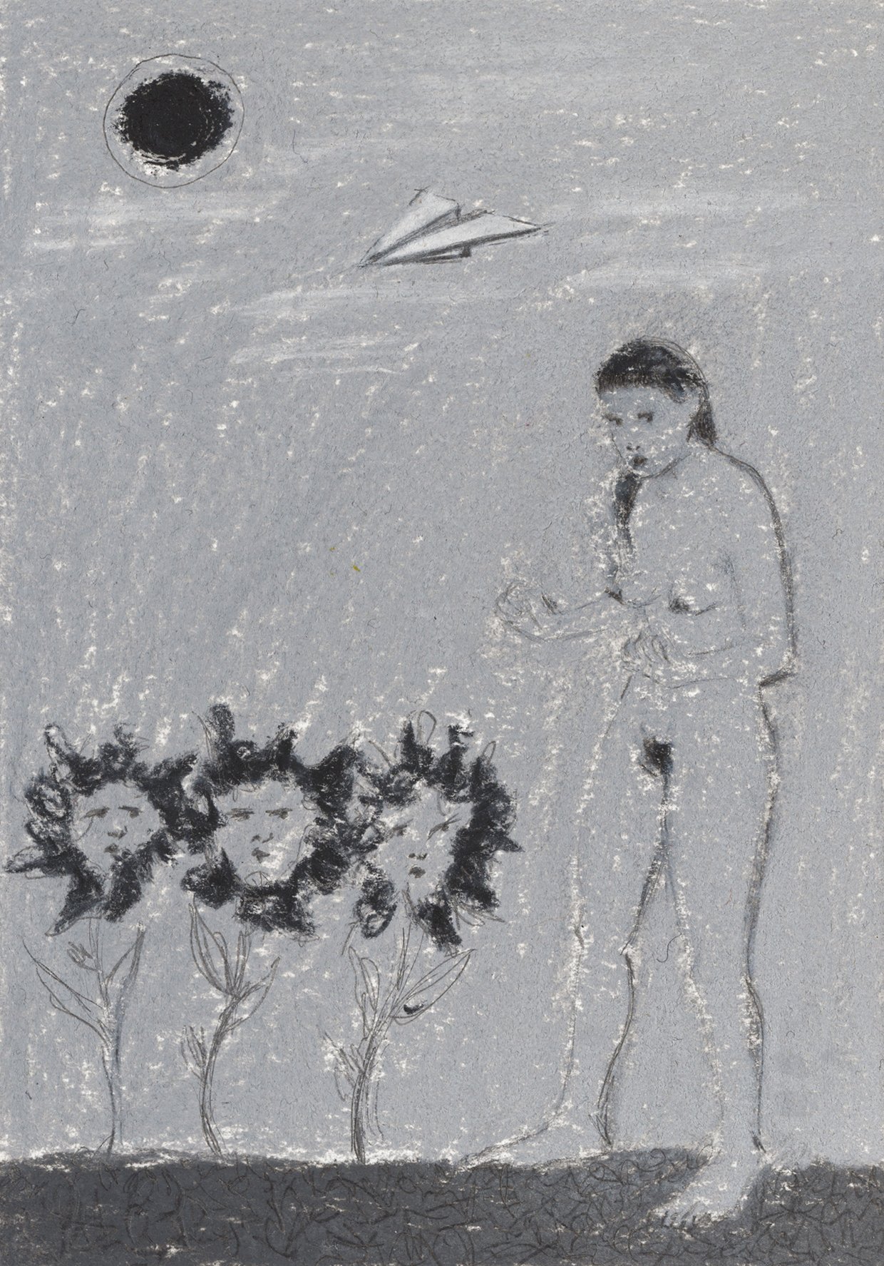 Inline Image - Lot 29: Mafalda Figueiredo, 'Paper Planes and Frozen Tensions, 2023', Charcoal on paper | Bidding starts at £50