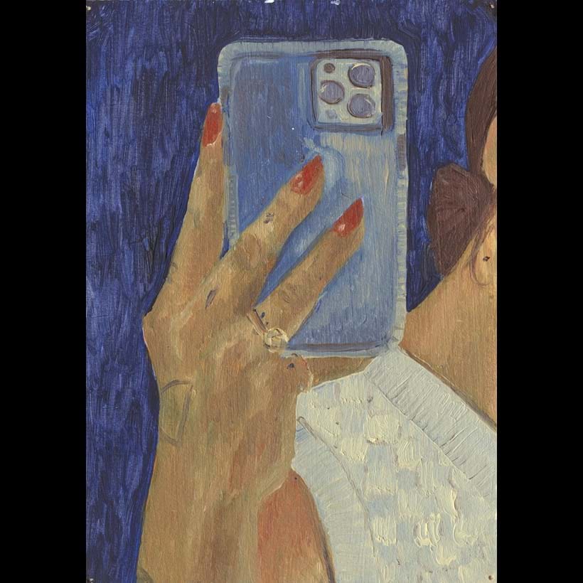 Inline Image - Lot 477: Jess Cochrane, 'Sent from iPhone', Oil on paper | Bidding starts at £50