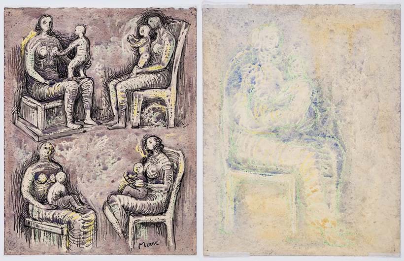 Inline Image - ‘Four Studies for Seated Mother and Child’ and ‘Mother and Child Seated’ by Henry Moore (1898-1986). Estimate £20,000-£30,000 (+ fees)