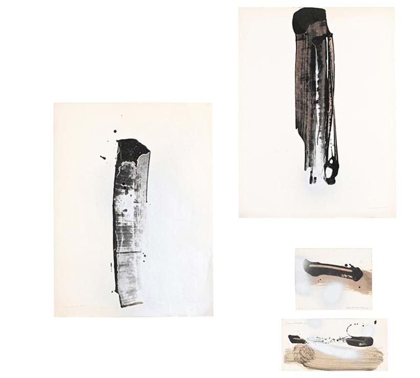 Inline Image - λ Lot 1: Denis Bowen (South African/British 1921-2006), Untitled, NO. 25; NO. 26 together with two smaller studies, Monotype with hand-colouring | Est. £300-500 (+ fees)