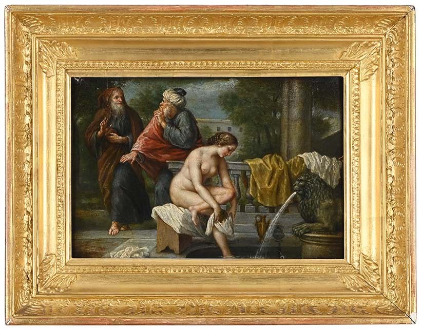 Inline Image - Lot 27: Bolognese School (18th Century), Susanna and The Elders, Oil on copper | Est. £200-300 (+ fees)