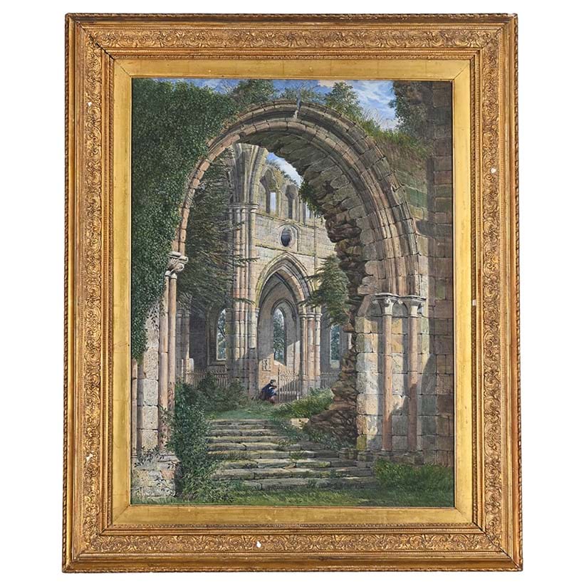 Inline Image - Lot 109: John Chase (British 1810-1879), Walter Scott's Burial Place, Dryburgh Abbey, Scotland, Watercolour and Bodycolour | Est. £400-600 (+ fees)