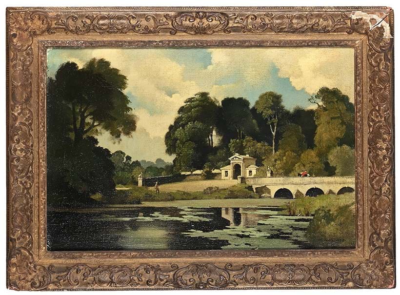 Inline Image - λ Lot 125: Bertram Nicholls (British 1883 - 1974), The Bridge at Blandford, Oil on canvas | Est. £400-600 (+ fees)