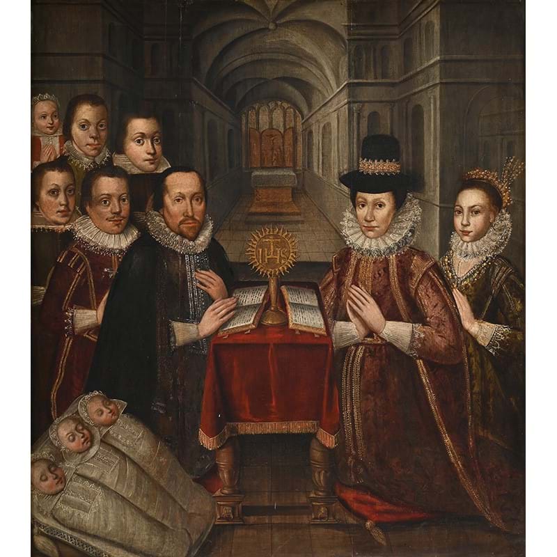 English School (circa 1600), 'Richard Townley (1560-1628) and his wife with their six living children and three who had died', Oil on panel 