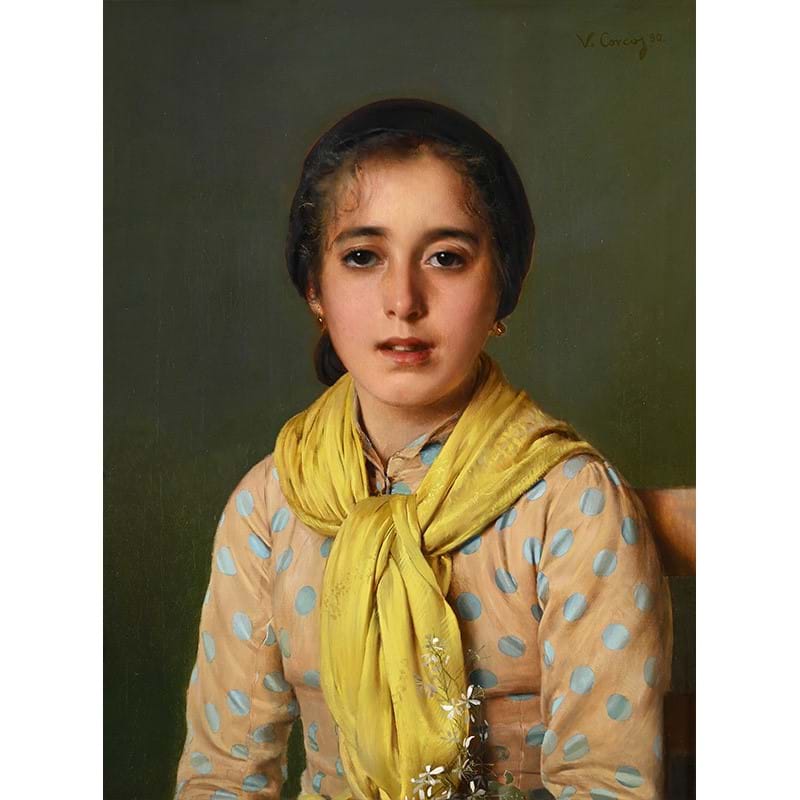 Vittorio Matteo Corcos (Italian 1859 - 1933), 'Portrait of a girl in a yellow shawl', Oil on canvas