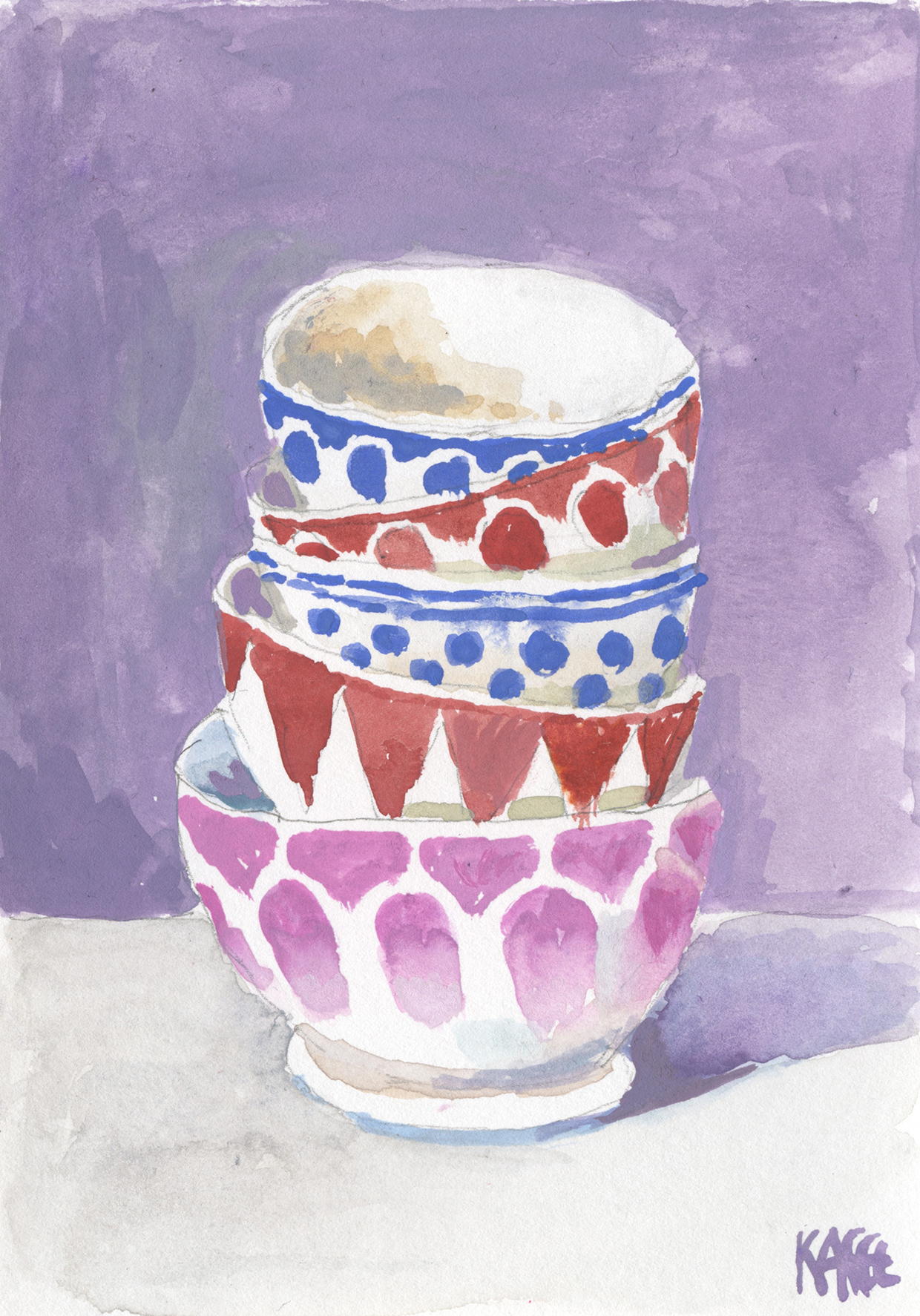 Inline Image - Lot 140: Kaffe Fassett MBE, 'French Coffee Bowls (found mashop in Morocco), 2023', Gouache on paper | Sold for £600